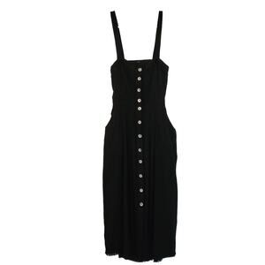 Unbranded Black Lightweight Linen Button Down Adjustable Strap Cutout Back Dress